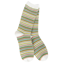 Boho Crew Socks in White Stripe