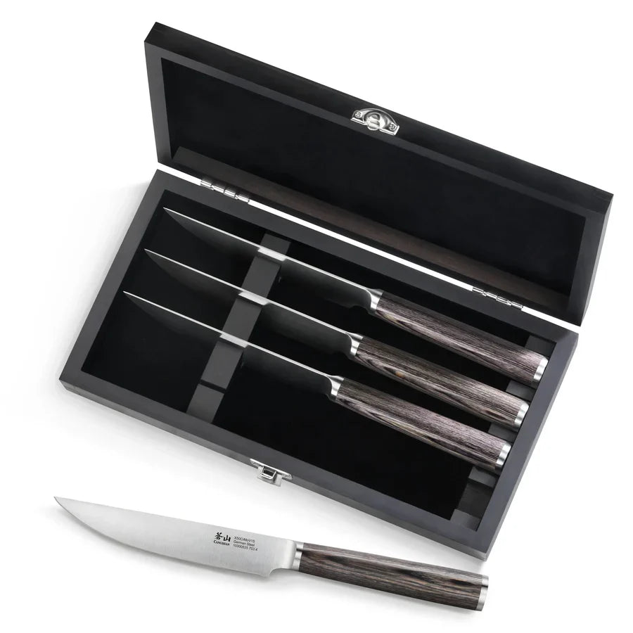 4-Piece Pakkawood Steak Knife Set in Wooden Chest