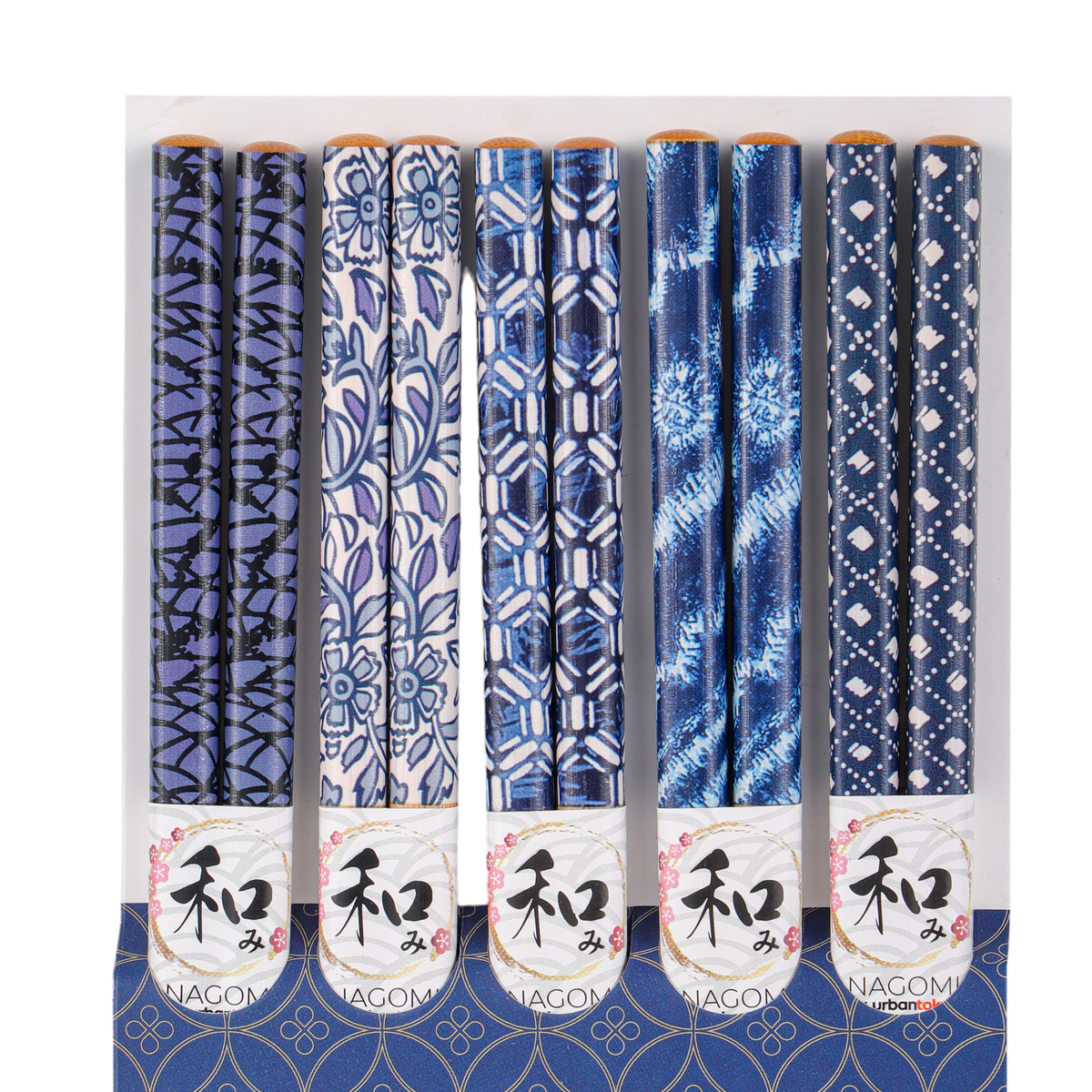 5 Piece Chopsticks Set Japan Motif Indigo