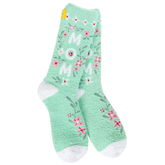 Cozy Crew Socks in Green Floral Mom