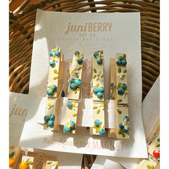 3D Blueberry Fields - Magnetic Hand Painted Clothespin set 